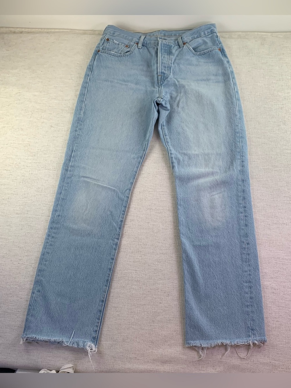 Levi's‎ 501 premium women's high rise straight leg jeans light wash frayed hem